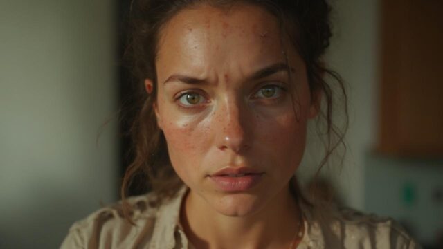 rostro-de-pesar-de-una-joven Primer plano del rostro de una mujer con una mirada pensativa y seria.